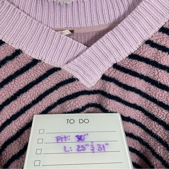 Free People women’s Connell Sherpa pullover size XS v-neck striped purple - Picture 13 of 13